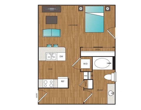 Floor plan for studio, 1 bath, 578 sqft